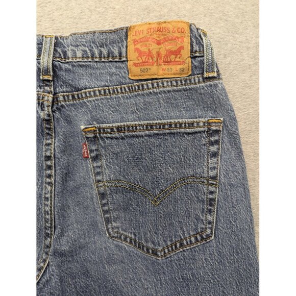 Levis Jeans Mens 33x32 Blue 502 Taper Stretch Distressed Zip Fly 29507-0390 - Picture 9 of 14